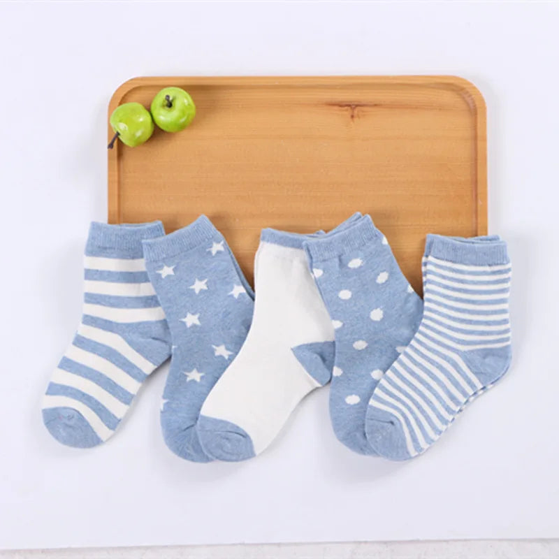 5 pairs girls baby soft cotton socks - warm striped cartoon socks for 0-8 years