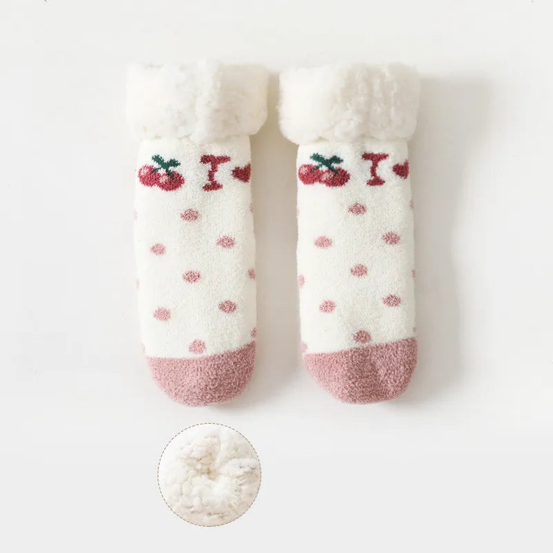 Baby winter cartoon Christmas socks thick cotton, warm and non-slip thermal socks for kids aged 0-4 years old