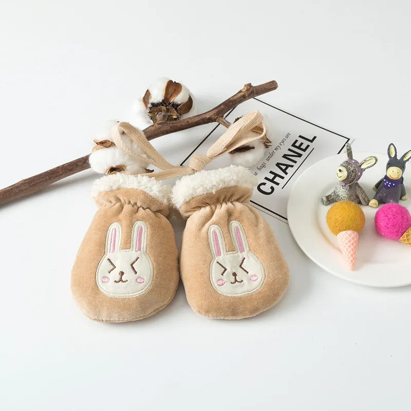 Cartoon baby winter gloves: full finger mittens for infant & toddler hand warmth (0-3Y) - anti-grab, fleece-lined!