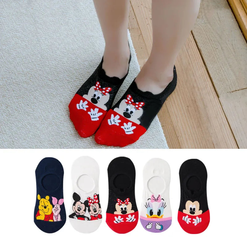 5 pairs Disney luney tunes cartoon socks - cute & casual women's invisible socks (size 34-40)