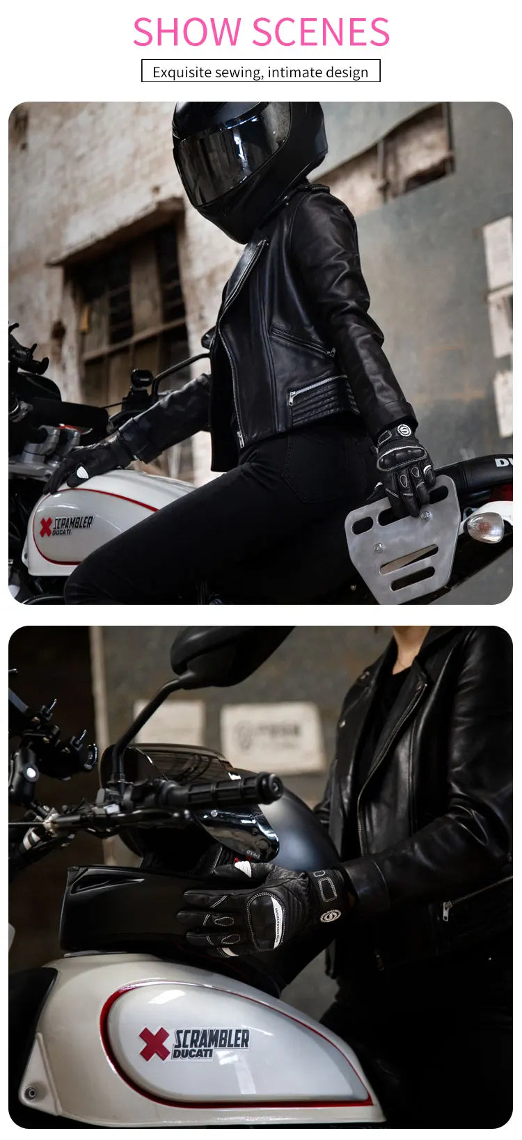 Gants de moto pour femmes en cuir de chèvre véritable, élégance pour écran tactile avec protection des articulations, style rétro d'été
