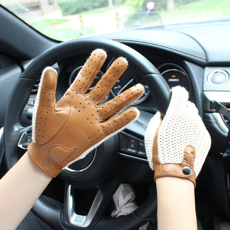 Chic Leather Women's Sheepskin Gloves that are Non-Slip, Touchscreen, Breathable for Driving and Riding excellent gift