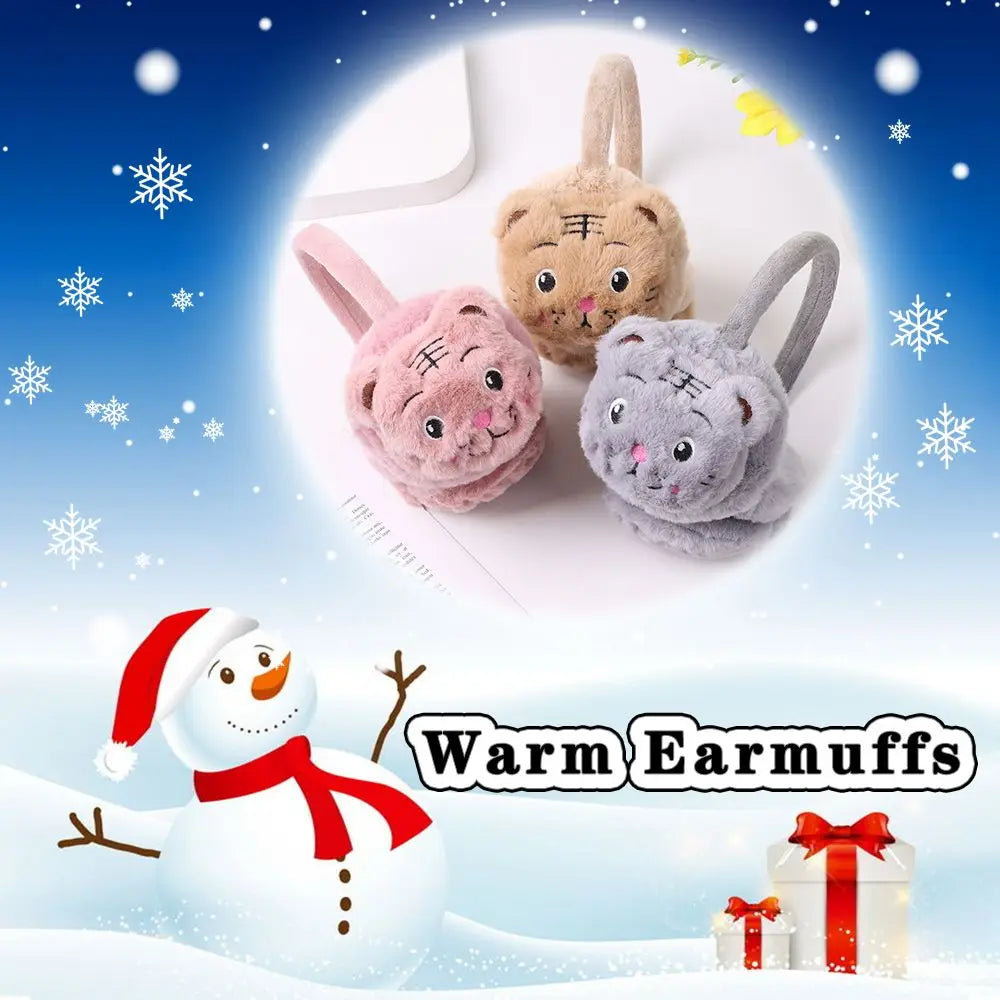 Cozy elegance tiger-themed plush ear warmer earmuffs for women and girls - cartoon cute, soft, and fluffy winter accessories