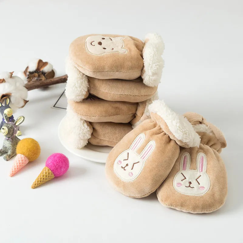 Cartoon baby winter gloves: full finger mittens for infant & toddler hand warmth (0-3Y) - anti-grab, fleece-lined!