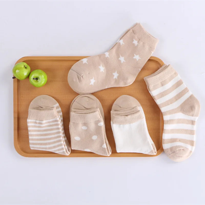 5 pairs girls baby soft cotton socks - warm striped cartoon socks for 0-8 years