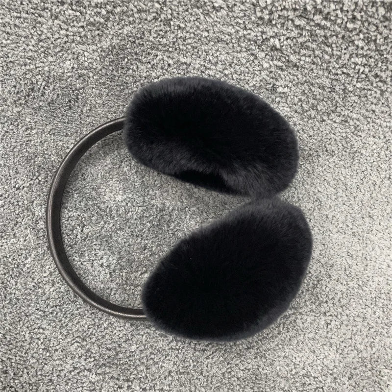 pure luxury with 100% natural rex rabbit fur earmuff women's for winter keep warm ear cover