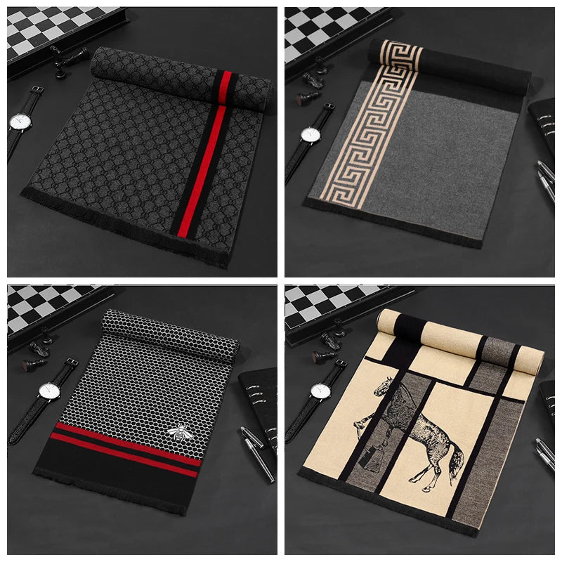 High-Quality Winter classic cashmere feel blend scarf for Men vintage long luxury shawl great gift