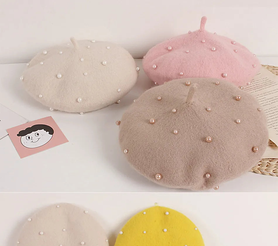 Princess cute lovely pearl baby beret for girls (Kids) - Stylish Beanies for all seasons