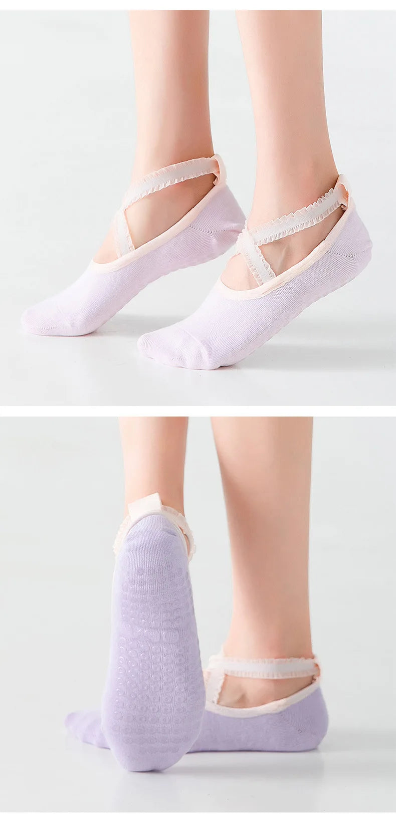 Solid color yoga pilates ballet socks with silicone< non-slip, backless socks for breathable comfort in dance and sports