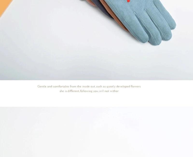 Elegant cat winter women's suede touch screen gloves with cozy soft velvet inside thicken female cats embroidery gloves