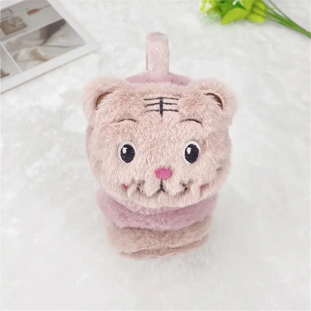 Cozy elegance tiger-themed plush ear warmer earmuffs for women and girls - cartoon cute, soft, and fluffy winter accessories
