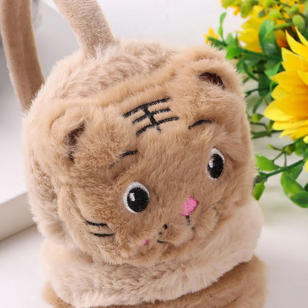 Cozy elegance tiger-themed plush ear warmer earmuffs for women and girls - cartoon cute, soft, and fluffy winter accessories
