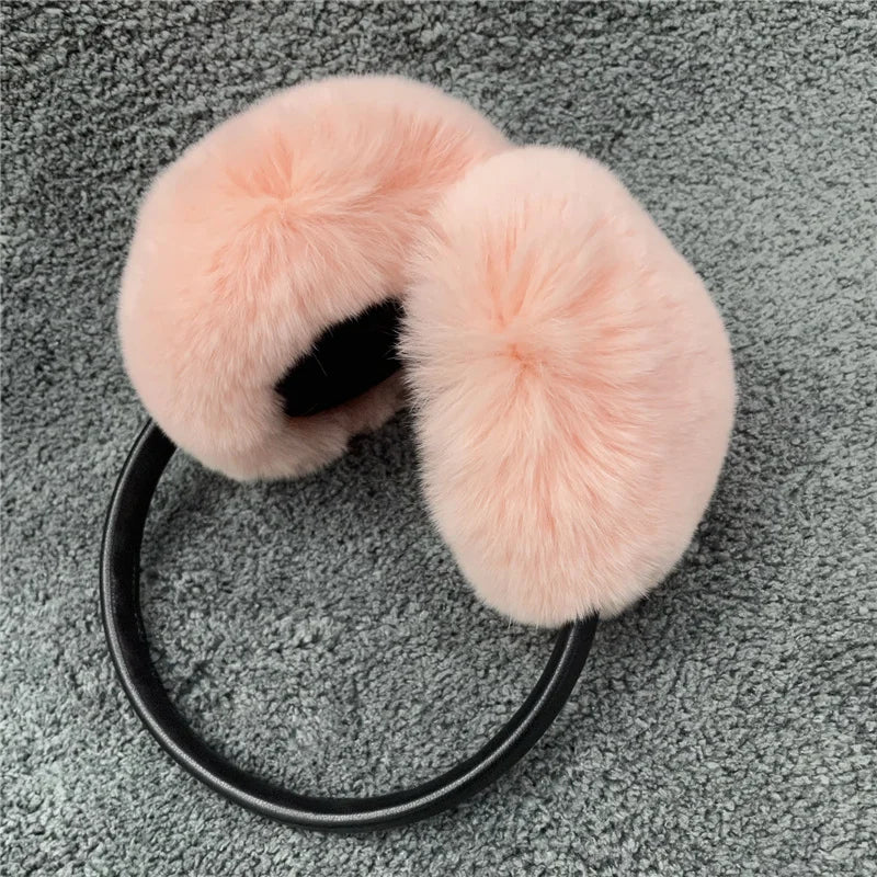 pure luxury with 100% natural rex rabbit fur earmuff women's for winter keep warm ear cover