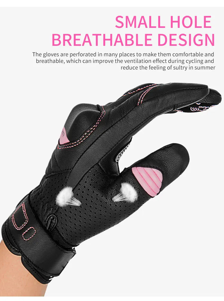 Gants de moto pour femmes en cuir de chèvre véritable, élégance pour écran tactile avec protection des articulations, style rétro d'été