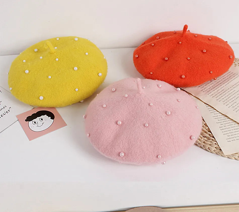 Princess cute lovely pearl baby beret for girls (Kids) - Stylish Beanies for all seasons