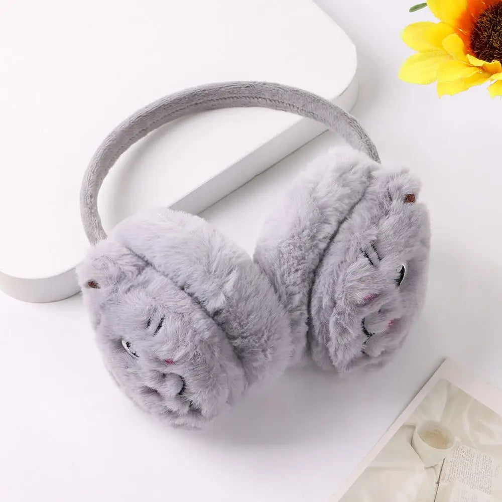Cozy elegance tiger-themed plush ear warmer earmuffs for women and girls - cartoon cute, soft, and fluffy winter accessories