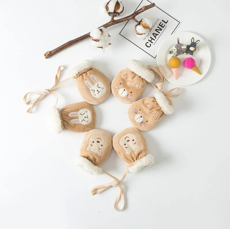 Cartoon baby winter gloves: full finger mittens for infant & toddler hand warmth (0-3Y) - anti-grab, fleece-lined!