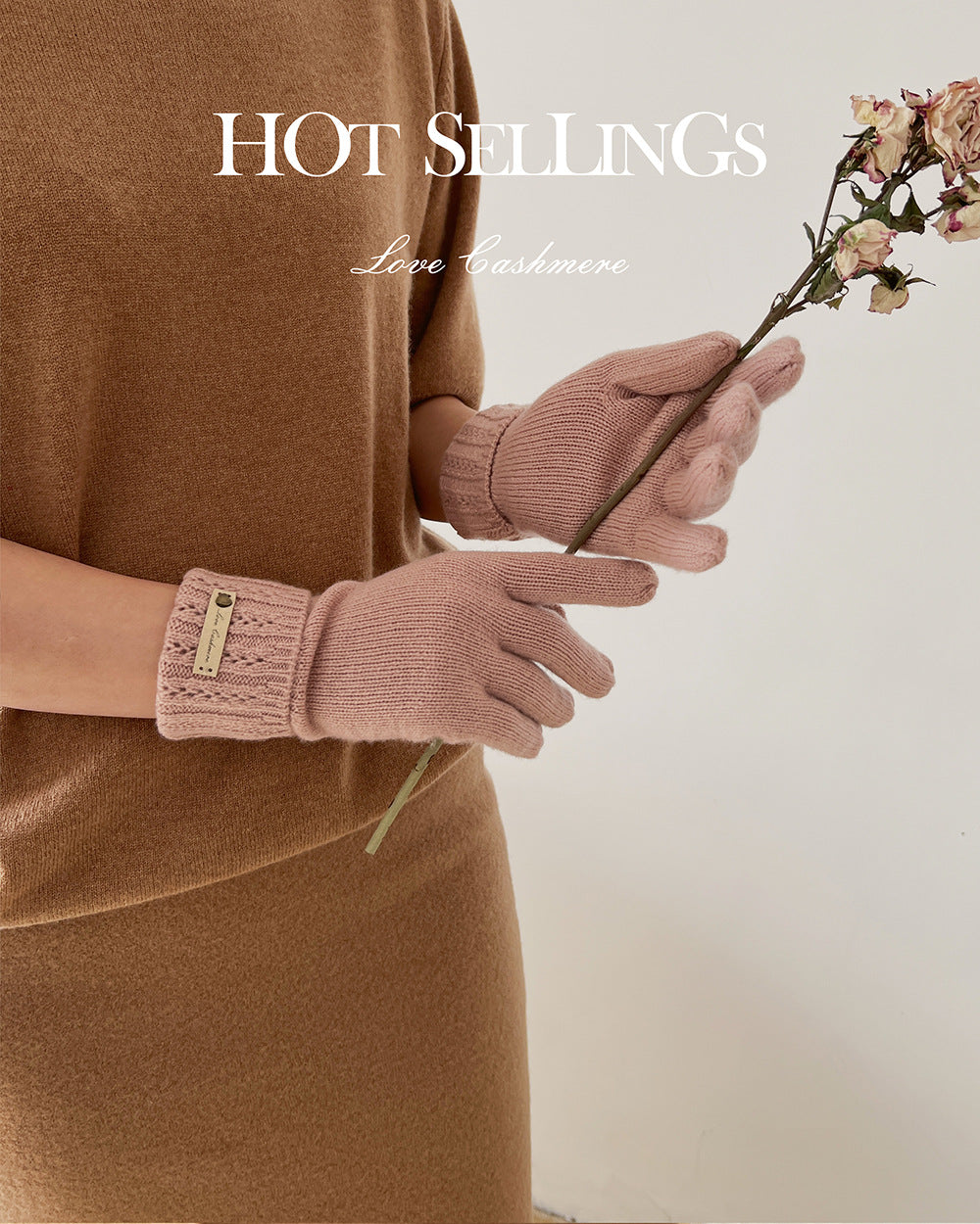 Winter luxury cashmere gloves for women with small cables and vertical edges , perfect gift