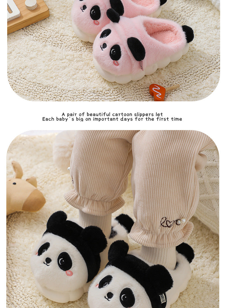 Cozy Kids' Cartoon Panda Slippers Warm Indoor Fluffy Shoes for Boys and Girls