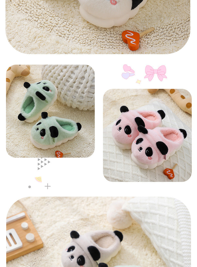 Cozy Kids' Cartoon Panda Slippers Warm Indoor Fluffy Shoes for Boys and Girls