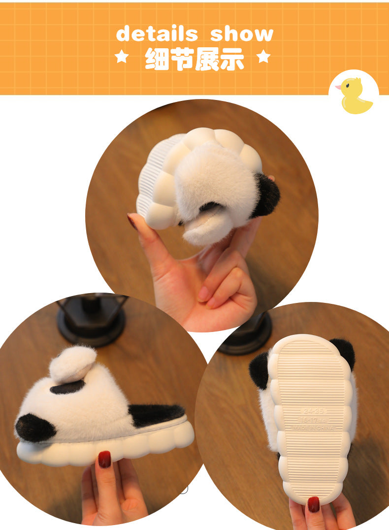 Cozy Kids' Cartoon Panda Slippers Warm Indoor Fluffy Shoes for Boys and Girls