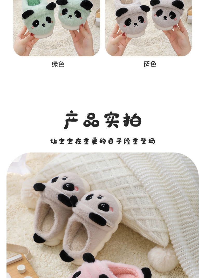 Cozy Kids' Cartoon Panda Slippers Warm Indoor Fluffy Shoes for Boys and Girls