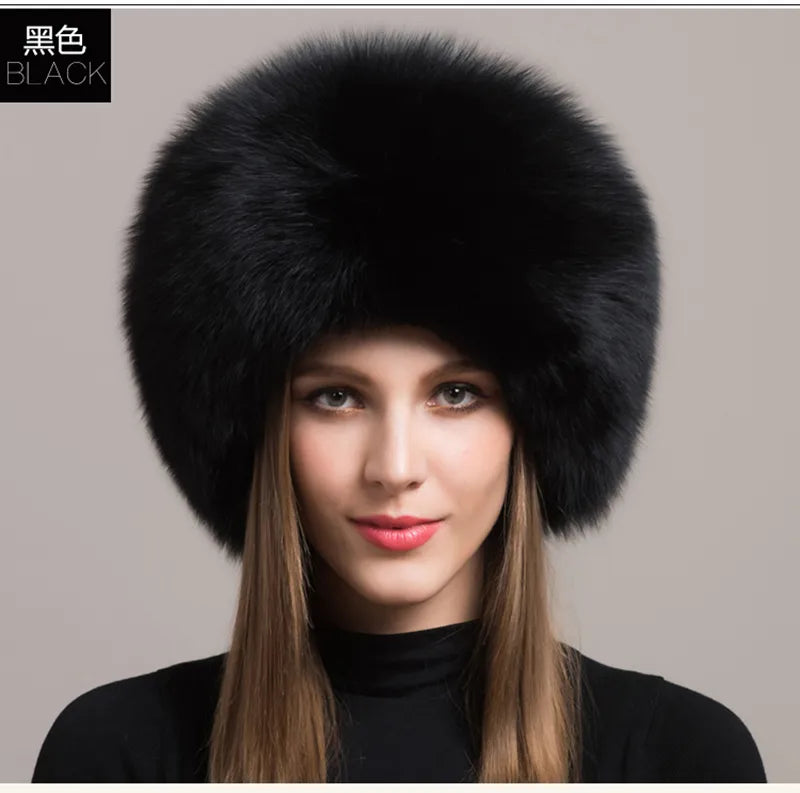 Natural Fox Fur Winter Hat with Earmuffs Fashionable Warmth for Women