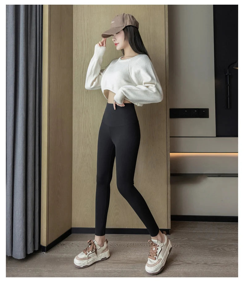 Extra thick lamb velvet shark leggings - women's high waist butt lifter black thermal fleece warm leggings for autumn winter