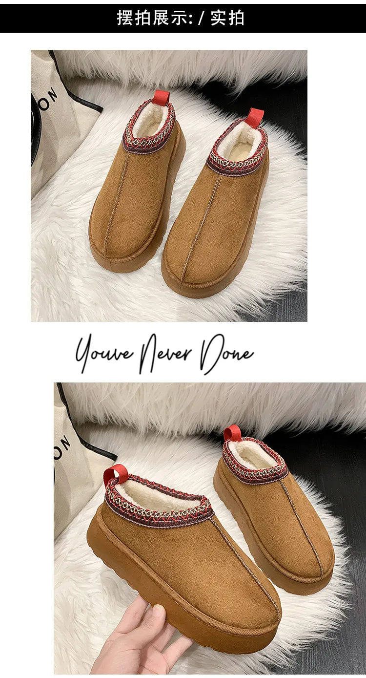 Winter cozy soft warm snow Boots slippers Cozy, Thick-Soled Half Slippers for Women