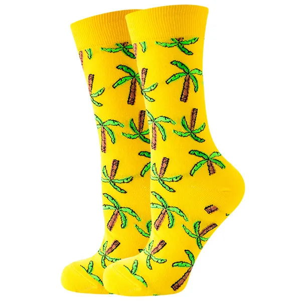 Women's or girl's middle tube cotton socks with animal and plant patterns, a colorful collection