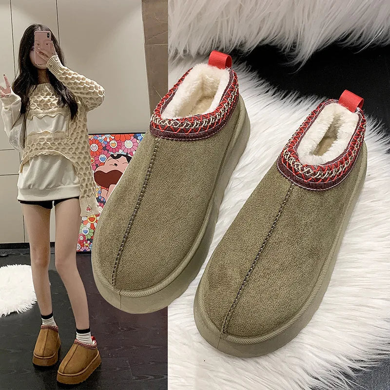 Winter cozy soft warm snow Boots slippers Cozy, Thick-Soled Half Slippers for Women