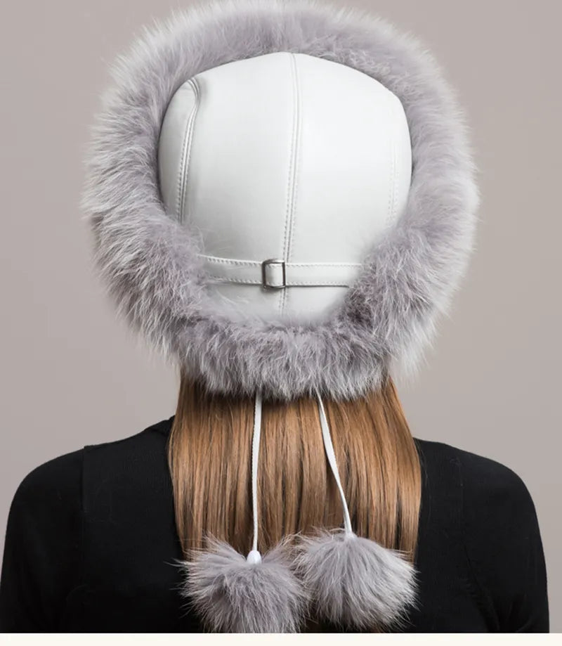Natural Fox Fur Winter Hat with Earmuffs Fashionable Warmth for Women