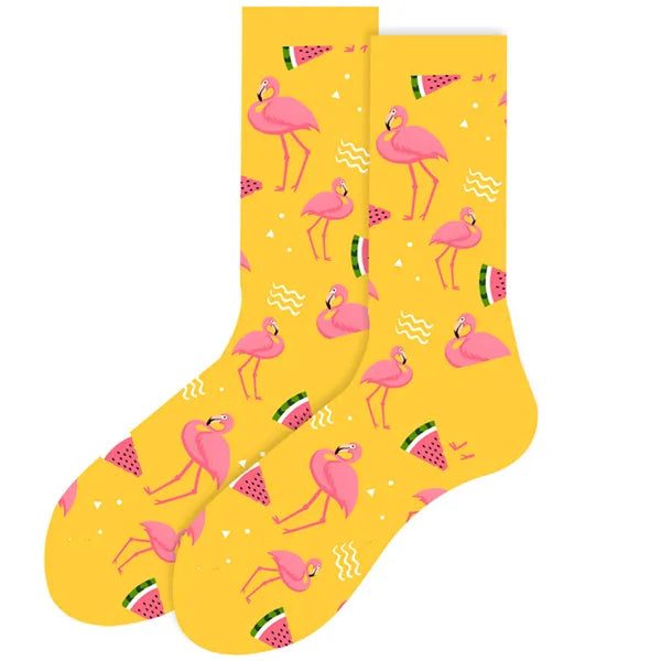 Women's or girl's middle tube cotton socks with animal and plant patterns, a colorful collection