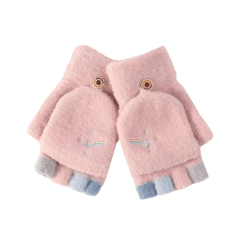 Thick warm flip fingerless gloves for girls for a winter fashion statement