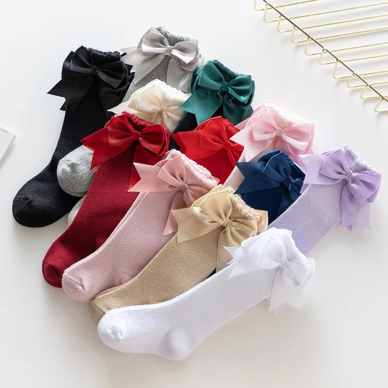 Warm & cute winter autumn kids knee high socks with big bow for 0-5 years