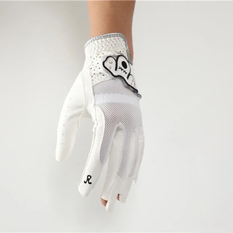 Chic and breathable women's golf sheepskin gloves for casual sports with exposed fingers and touchscreen capability