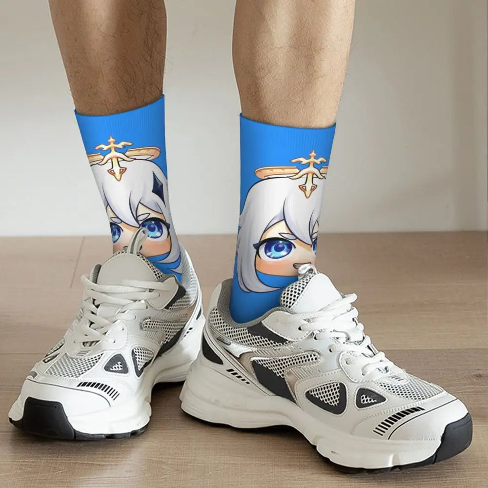 Chibi paimon Genshin anime impact unisex happy Socks from cotton blend for A Year-Round Delight for Fans
