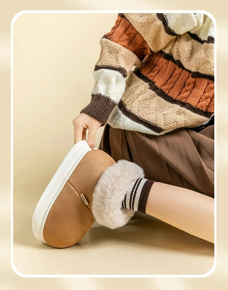 Winter Fur Women's Shoes boots slippers that are Cozy, Antiskid sole Fashionable Solid Colors, Perfect for even Outdoor Warmth and Casual Comfort