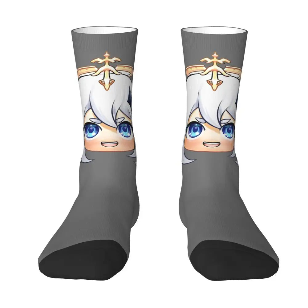 Chibi paimon Genshin anime impact unisex happy Socks from cotton blend for A Year-Round Delight for Fans