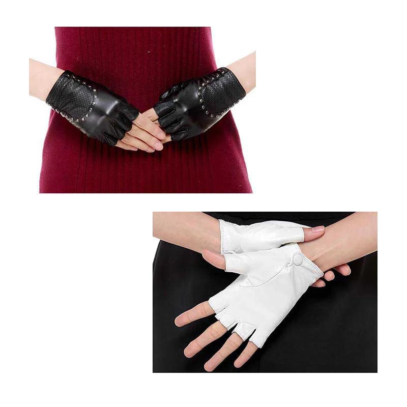 Chic stylish half finger leather motor driving gloves - breathable genuine leather gloves for even sports anti-slip