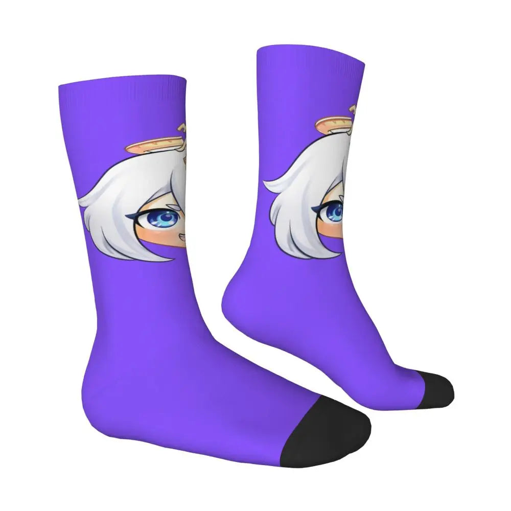 Chibi paimon Genshin anime impact unisex happy Socks from cotton blend for A Year-Round Delight for Fans