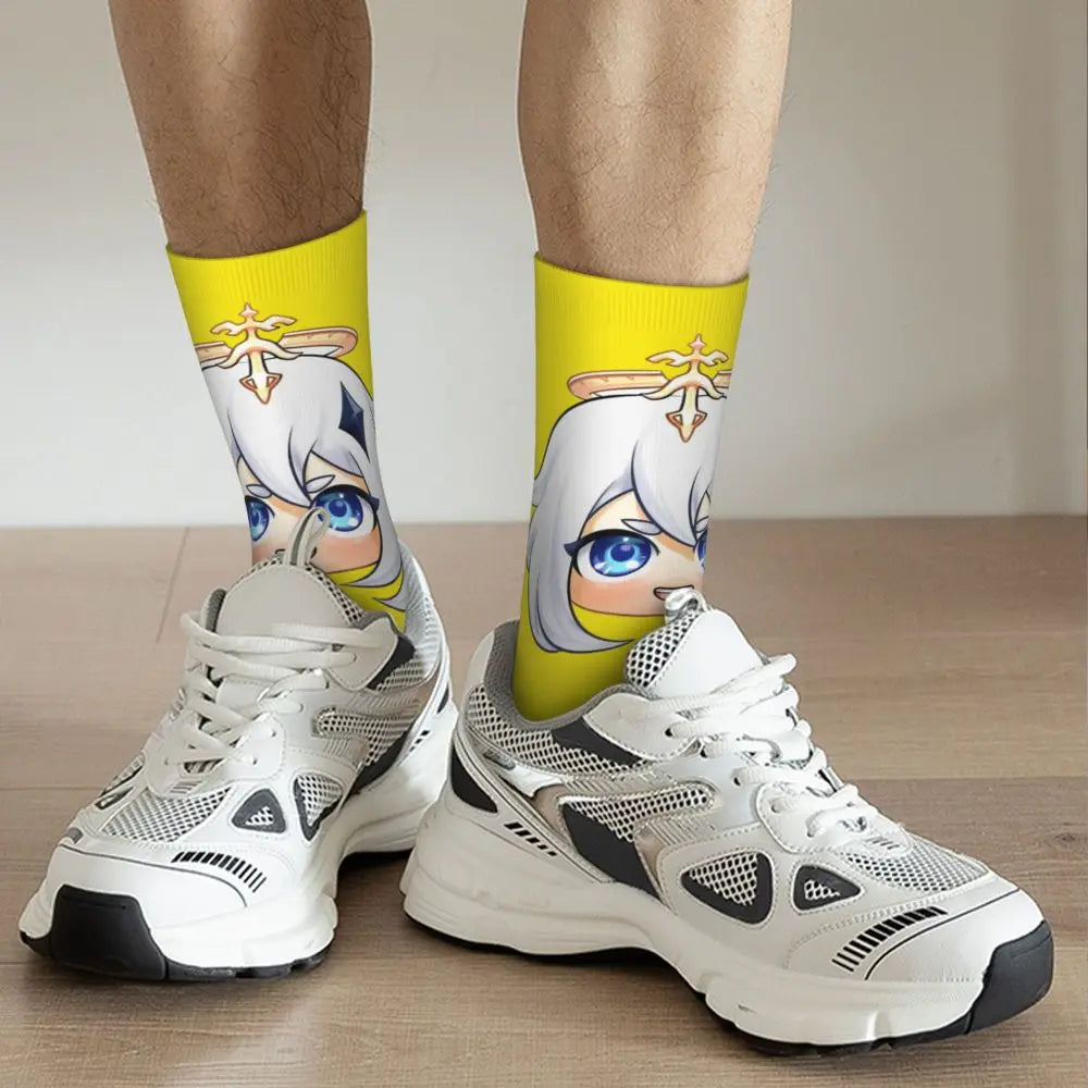 Chibi paimon Genshin anime impact unisex happy Socks from cotton blend for A Year-Round Delight for Fans