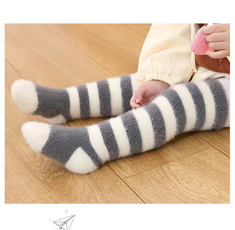 Winter cute warm soft plush baby knee high socks for cozy little feet (0-3 years)