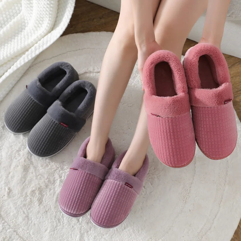 Pantoufles en coton pour hommes et femmes, grandes pantoufles d'hiver chaudes et épaisses en peluche, chaudes et décontractées