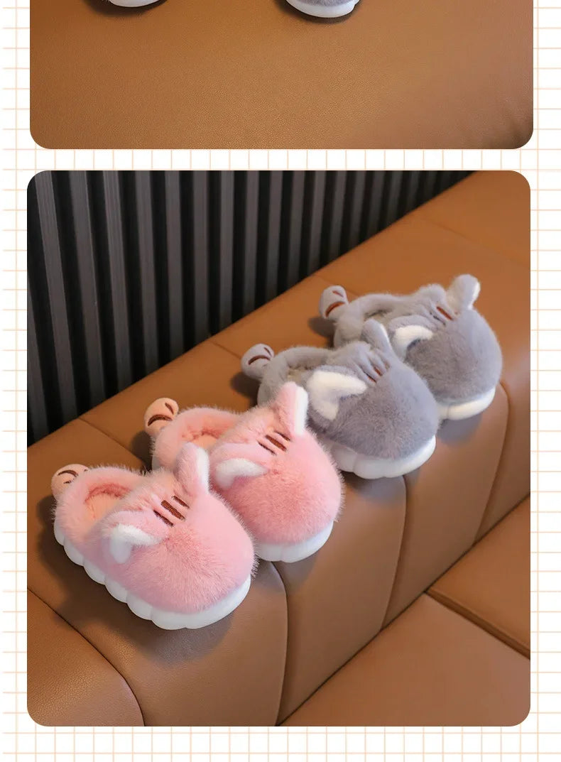 Winter Children's Plush Ankle Slippers - Warm Cotton Shoes for Boys & Girls