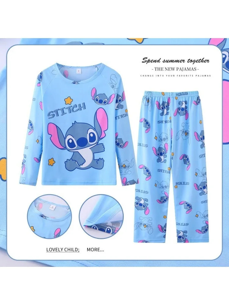 New Disney Stitch pajamas cotton children pyjamas for boys and girls set, Kids home wear, travel casual sleepwear suit.