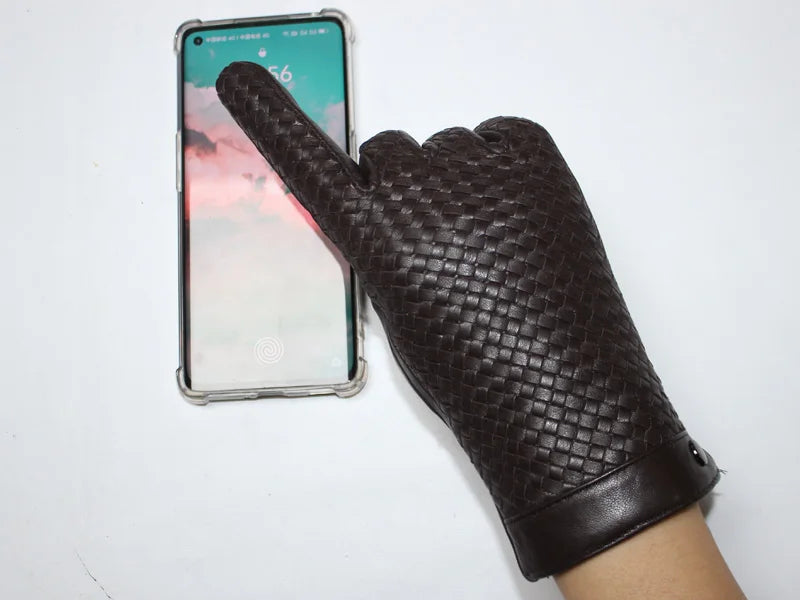New women's sheepskin gloves with touch screen ability woven warmth and high-end knitted lining for luxe driving style