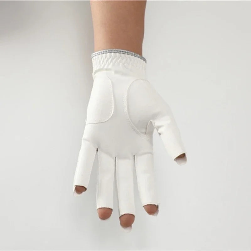 Chic and breathable women's golf sheepskin gloves for casual sports with exposed fingers and touchscreen capability