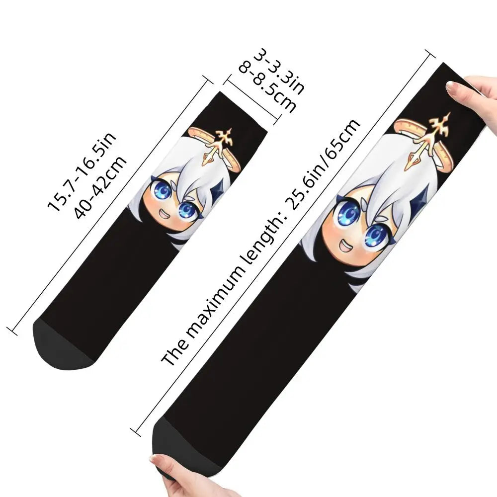 Chibi paimon Genshin anime impact unisex happy Socks from cotton blend for A Year-Round Delight for Fans