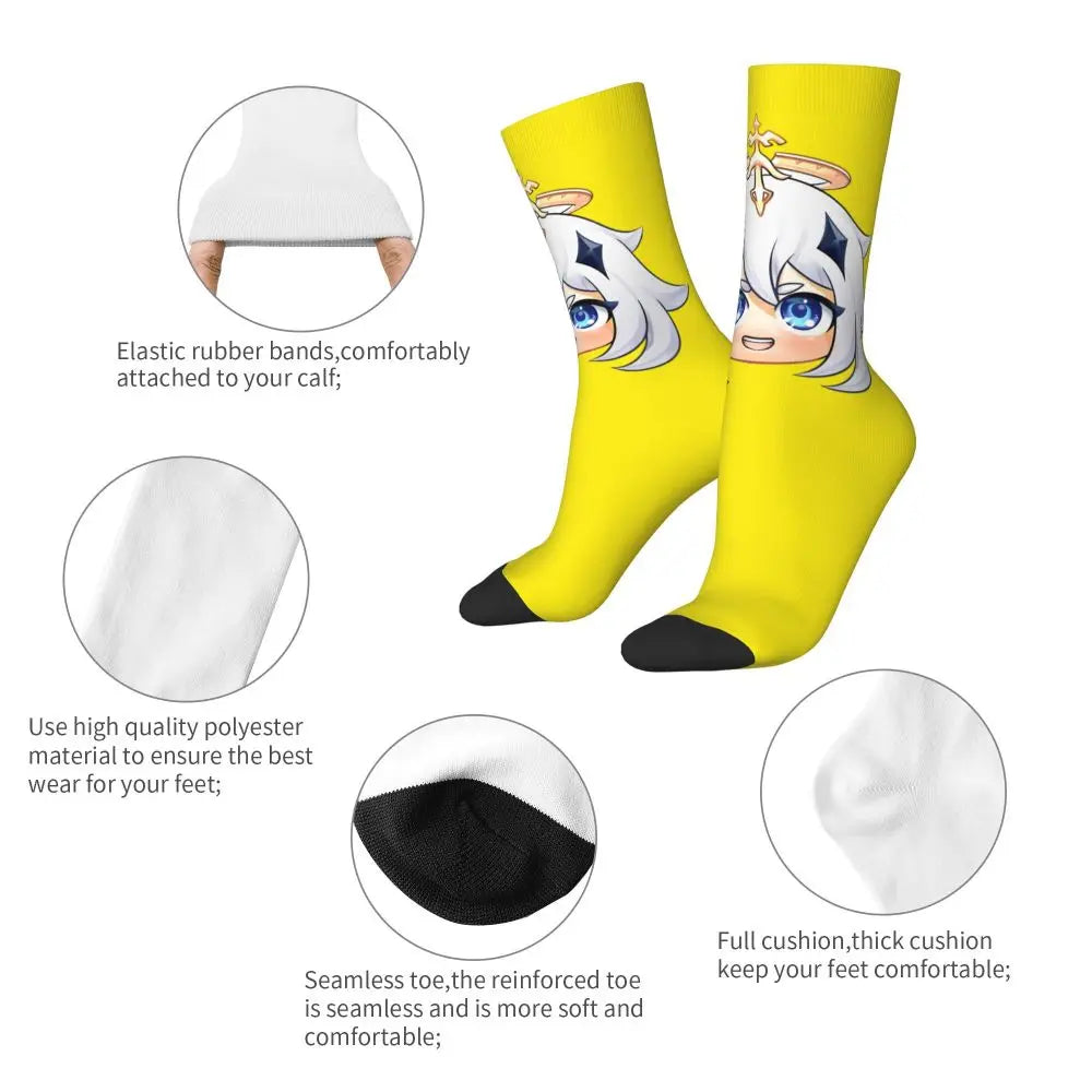 Chibi paimon Genshin anime impact unisex happy Socks from cotton blend for A Year-Round Delight for Fans